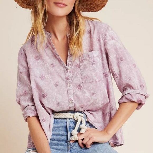 Anthropologie Tops - Anthropologie Embroidered Trapeze Buttondown